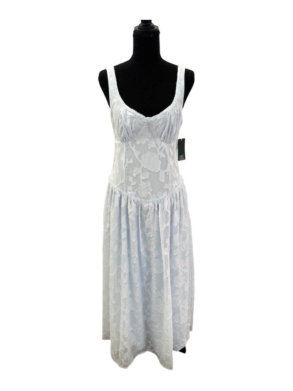 wild fable light blue Lace Midi Dress with Sheer Floral Overlay